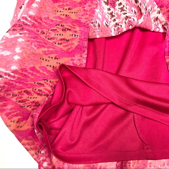 Boho Pink Ikat Belted Fit & Flare Dress Size 4 Petite Summer Spring - Picture 7 of 8